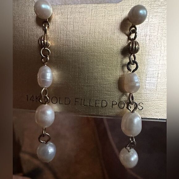 NWT MONET 14K Gold filled Post dangle fresh water pearls shell and Gold earrings - Picture 1 of 4